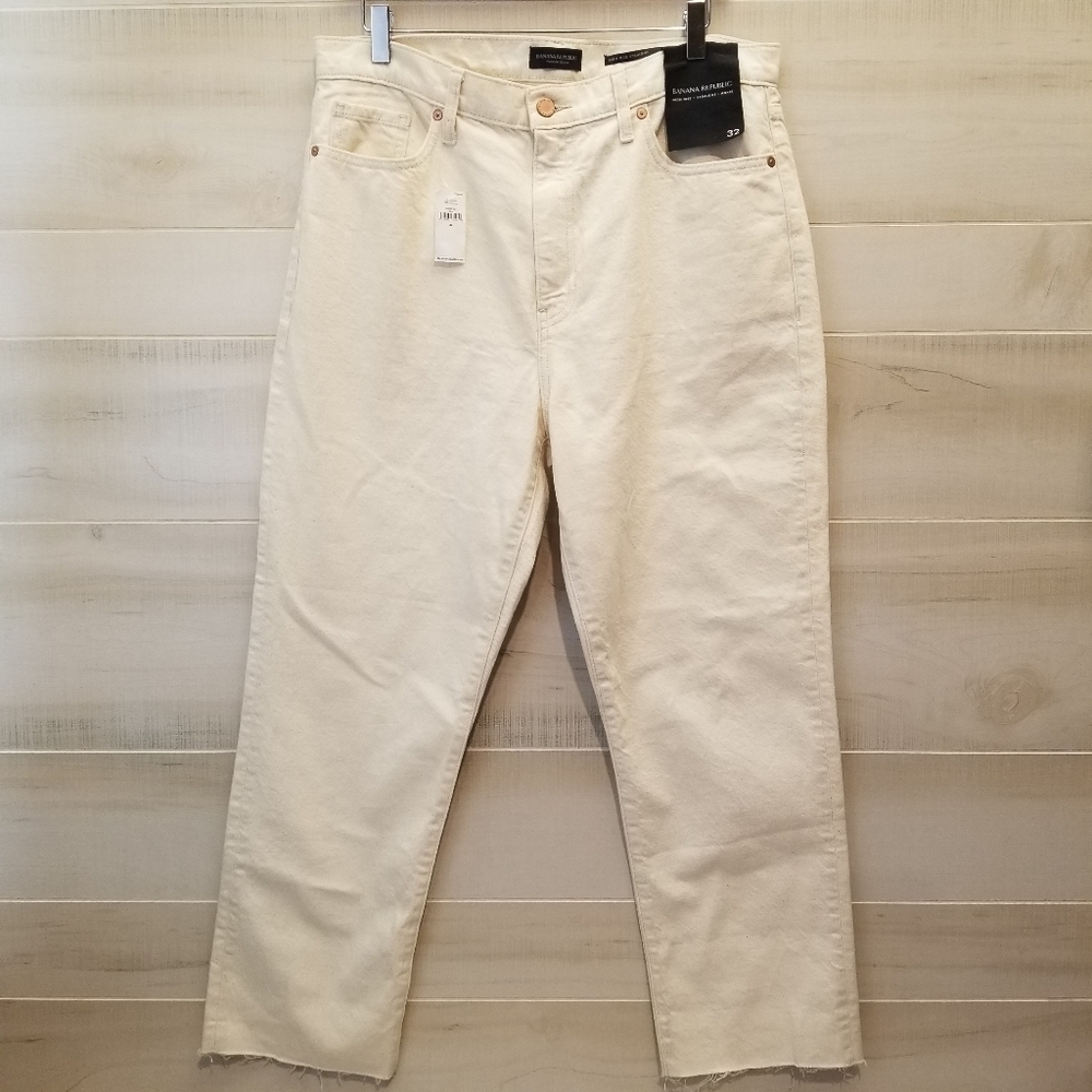 Banana Republic Cream High-Rise Straight Leg Jeans
